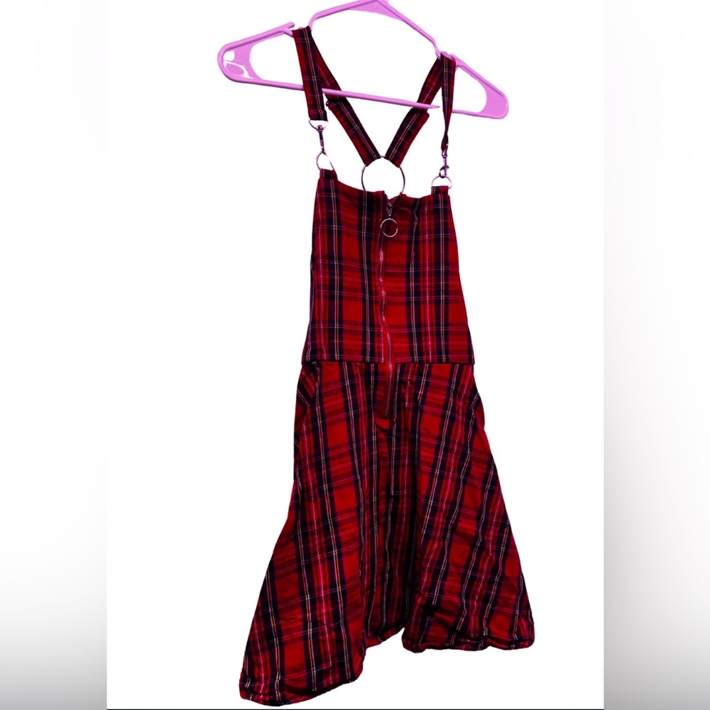 Hot Topic Red and Black Plaid Suspender Dress